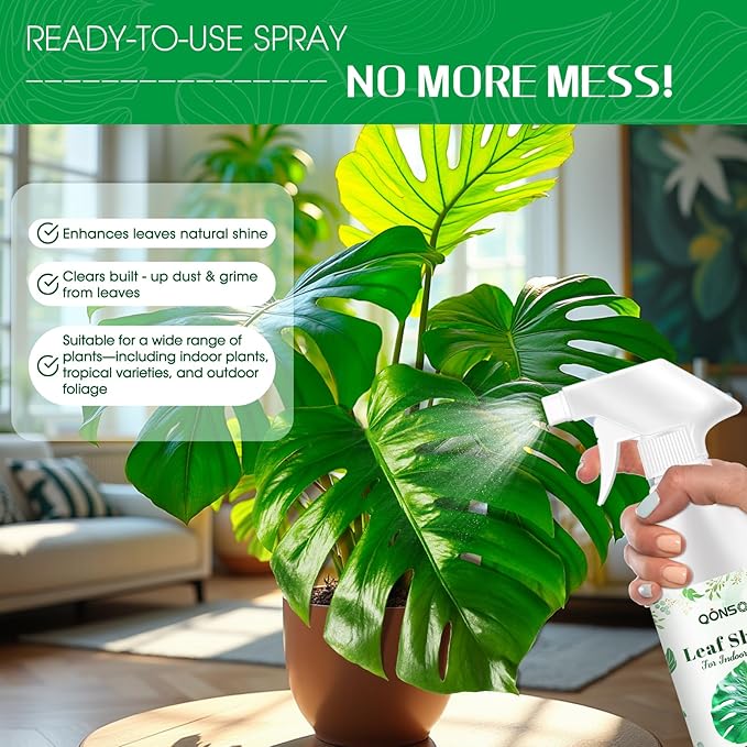 Leaf Shine Spray - Ready-to-Use Gloss &amp Polish for Indoor Plants Instant Glow Leaf Cleaner for Indoor Plants Ideal for Fiddle Leaf Fig Ficus Audrey Monstera and More - 16.91 OZ