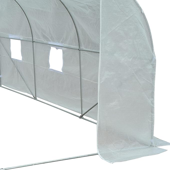 Outsunny 11.5' x 10' x 6.5' Outdoor Walk-in Greenhouse Tunnel Green House with Roll-up Windows Zippered Door PE Cover Heavy Duty Steel Frame White