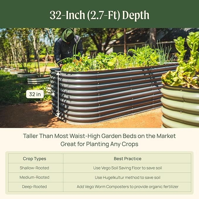 32 Extra Tall Raised Garden Bed Kits 2 x 8 x 2.7ft Raised Planter Box Outdoor 3.5 x 6.5 x 2.7ft Deep Root 9 in 1 Modular Metal Raised Beds for Gardening Vegetables Flowers Fruits - Sunlit Oak
