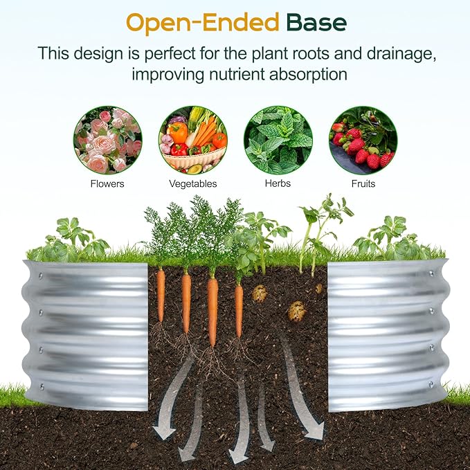 Aoodor Galvanized Raised Garden Bed Kit 3 x 2 x 1 Ft Oval Planter Box for Vegetables Flowers and Herbs Outdoor Use Silver
