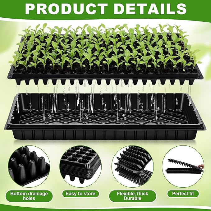 Vesici 20 Pack Seed Starter Trays 200 Cell Seedling Trays with 1020 Flat Tray Deep Plug Nursery Plant Pots for Germination Water Collection Indoor Outdoor Seed Starting &amp Transplanting