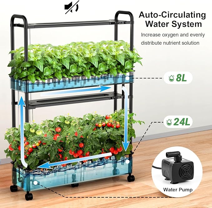 Large Hydroponics Growing System Kit 60 Pods Vertical Hydroponic Garden with 2 Light Modes Grow Light Auto Circulating Water System 32L Indoor Gardening System for Herb Vegetable Fruit