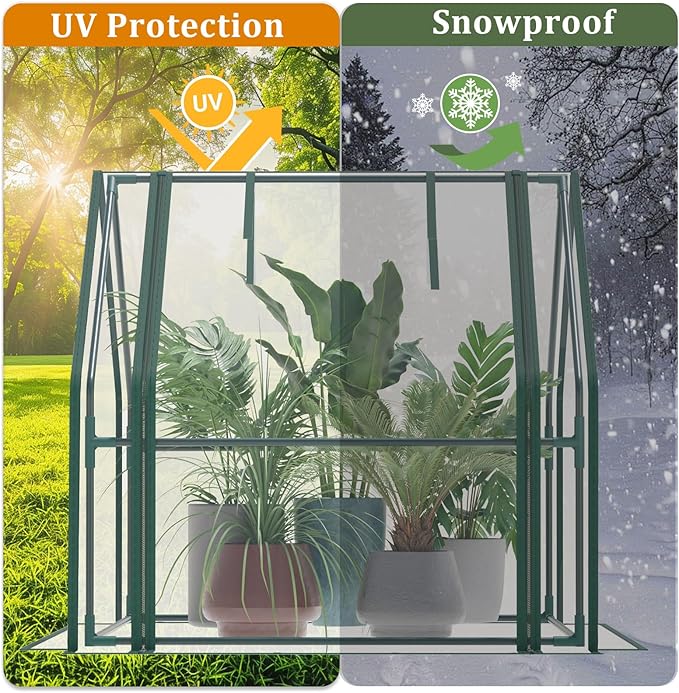 Portable Mini Greenhouse 40.2x37.8x37.8 Greenhouses for Outdoors with Dual Large Zipper Doors &amp Ground Stakes Waterproof Plastic Green House for Outside Garden Patio Backyard