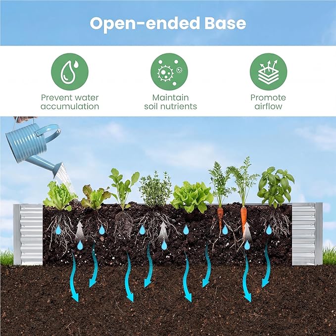 HAPPYGRILL Raised Garden Bed with Cover Galvanized Metal Planter Box Kit w/2 Large Zipper Mesh Screen Windows Outdoor Raised Beds for Gardening Flowers Vegetables (Silver)