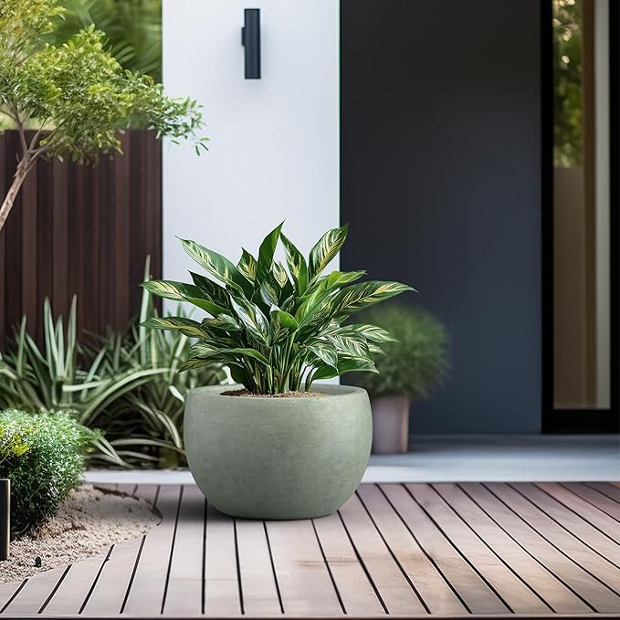 Kante 15.7 Dia Round Concrete Planter Outdoor/Indoor Large Bowl Plant Pots with Drainage Hole and Rubber Plug for Garden Patio Balcony Home Mint Green
