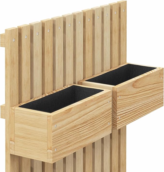 5 Box Raised Garden Bed with Trellis for Vine Flowers &amp Climbing Plants 39 Tall Wall-Mounted Wood Planter Box Set with Adjustable Height Drainage Hole Natural