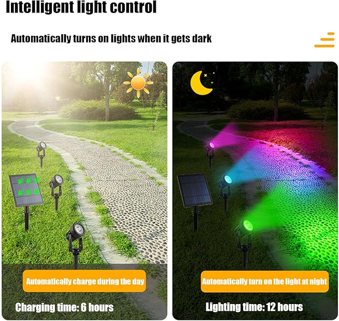 6000k6 in 1Solar Spot Lights Outdoor Solar Powered RGB Landscape Lighting IP65 Waterproof Auto On/Off Spotlights for Outside Garden Yard Landscape Pathway Garage