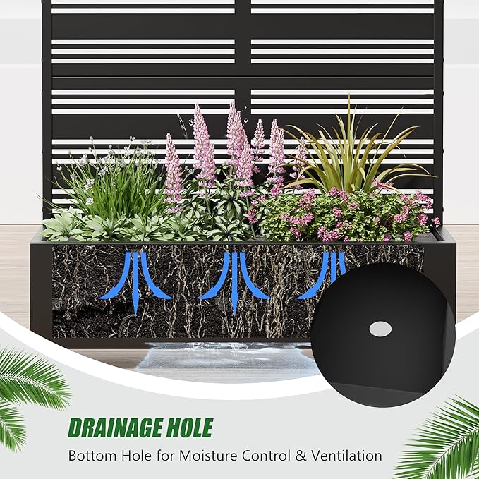 Casaphoria Raised Garden Bed Metal Planter Box with Trellis 47x47x16 for Outdoor Climbing Plants Flowers Vegetables and Vines Privacy Screen with Wheels and Drainage Holes(Black Louvered)