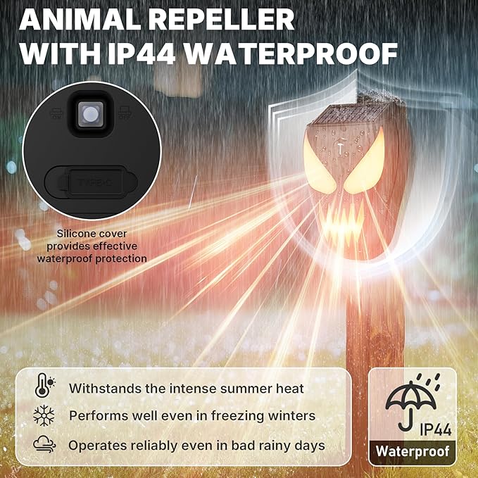 Solar Nocturnal Animal Repeller with Flickering Flame Effect Waterproof Outdoor Deterrent for Raccoon Coyote Fox Skunk Deer - Predator Light for Chicken Coop Garden