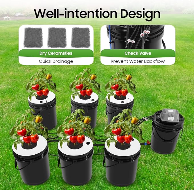 Hydroponics 5 Gallon Bucket Growing System Growing System Kit 7 Bucket Recirculating Deep Water Aquaculture with Pump for Indoor/Outdoor Leafy Vegetables