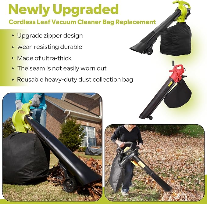 Leaf Bag Replacement Part # 205110001 Compatible with Ryobi 40V Vac Attack Leaf Blower Vacuum Mulcher RY40405 RY40405VNM - for Ryobi Leaf Blower &amp Vacuum Accessories (Black)