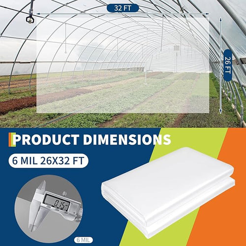 26X32FT Greenhouse Plastic Sheeting 6 Mil Thickness Transparent Greenhouse Film Waterproof Plastic Covering for Winter UV Resistant Clear Polyethylene Film for Farms Agriculture Garden