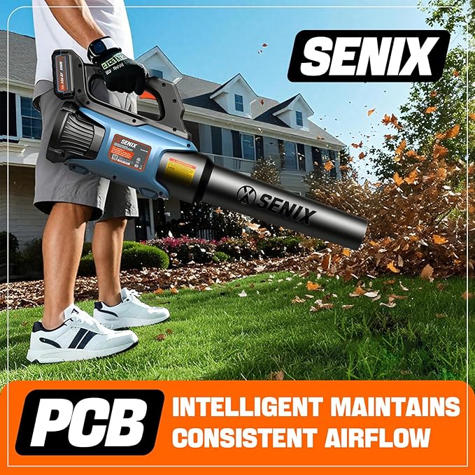 SENIX 20V Max Leaf Blower Cordless Brushless Handheld Up to 350 CFM and 80 MPH 2 Speed Mode Cruise Control Lightweight 4.0 Ah Battery and Charger Included (BLAX2-M)