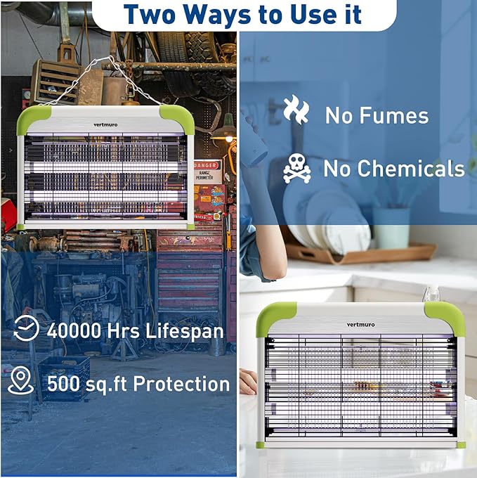 20W Electric Bug Zapper Indoor Fly Insect Killer with 3000V Grid UV Light Mosquito Gnat Zapper w 2 Replacement Bulbs for Home Kitchen Restaurant Garage