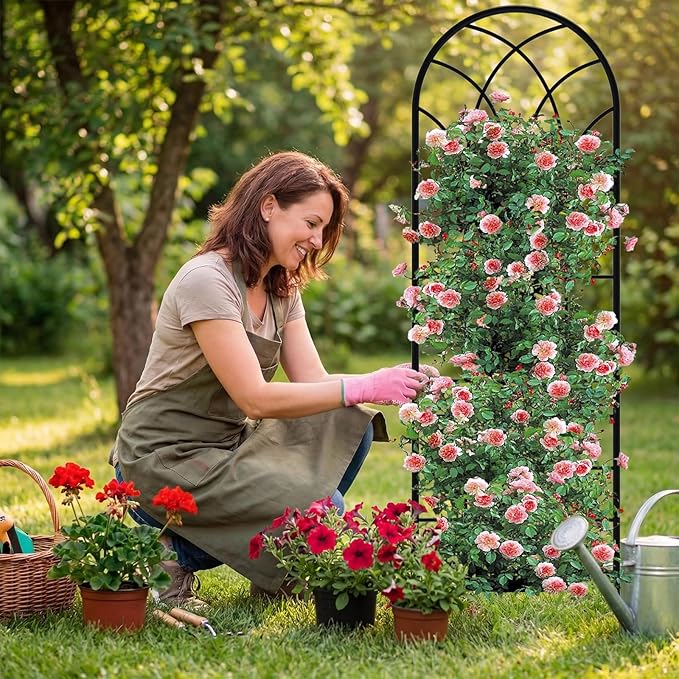 Garden Trellis for Climbing Plants 6 Pack 75.6 Wx 64.6 H Rustproof Flower Trellis with Black Coating Outdoor Climbing Rose Trellis Cucumbers Support for Courtyards Lawns (Square Grid 6 Pieces)