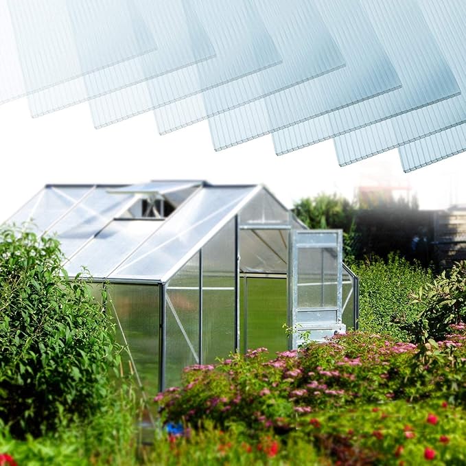 OUYESSIR 2'x4' Polycarbonate Greenhouse Panels 14Pcs Twinwall Polycarbonate Sheet UV Protected Reinforced Clear Roofing Panels Plastic Panels for Greenhouse Outdoor Roof (14Pieces 24“W x 48”L)