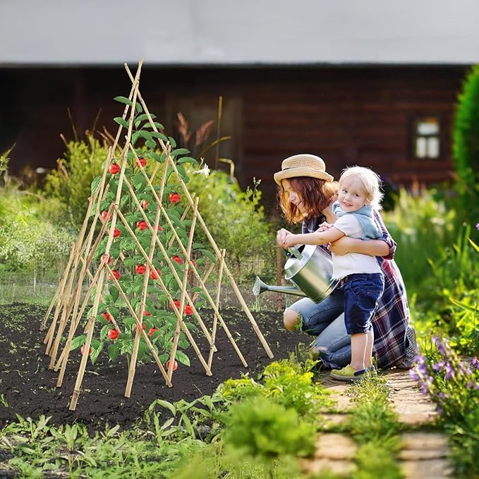 Garden Bamboo Obelisk Plant Support for Climbing Plants Outdoor Adjustable Height 35 to 45 inches Tall Cucumber Trellis