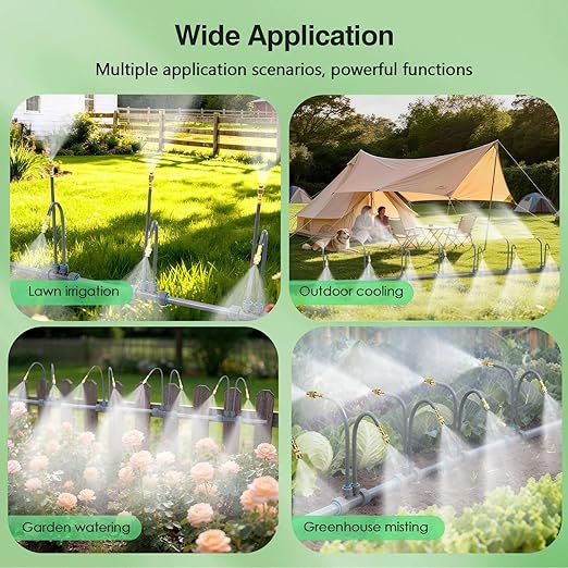 66 FT Drip Irrigation System - Double-Head 360° Adjustable Garden Watering System with 40 Spray Nozzles Garden Atomizing Misting System &amp Irrigation System for Garden Greenhouse Yard Lawn Pla