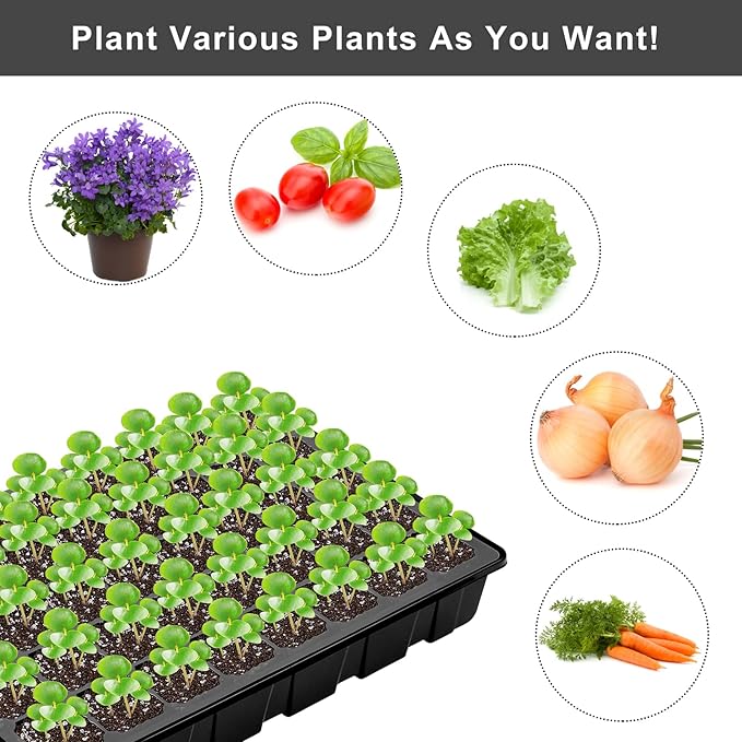 Elcoho 6 Pack Seed Starter Tray Kit 40 Cells Seedling Trays with Humidity Dome and Base Mini Propagator Plant Nursery Pots Total 240 Cells for Greenhouse Plants Growing Black