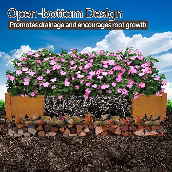 Cor-Ten Steel Raised Planter with Rust Patina Finish Pre-Rusted Cor-Ten Raised Garden Bed Kit2FT x 2FTx 8IN