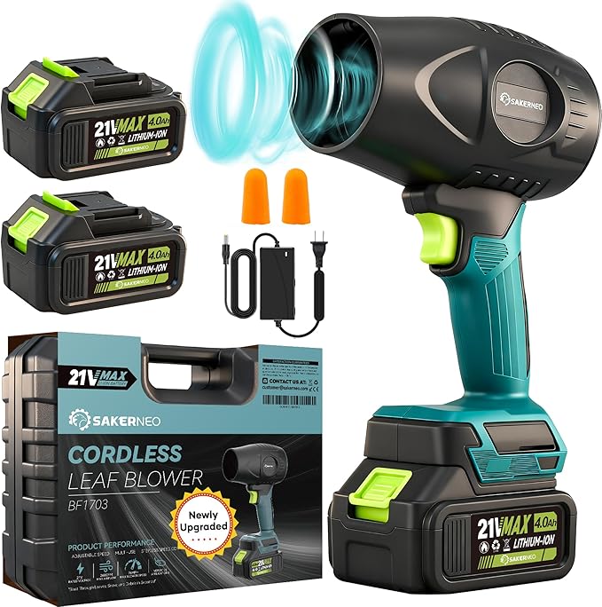 Cordless Leaf Blower with 2 X4.0Ah Batteries180000 RPM Handheld Blower Newly Upgraded Compressed Air Duster Adjustable Speed for Patio Lawn Garden Cleaning