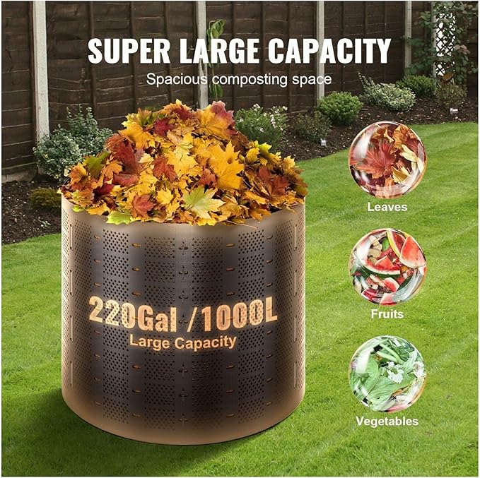 Compost Bin 220 Gallon Outdoor Expandable Composter - Large Capacity Garden Bin for Fast Soil Creation