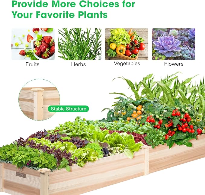 VIVOSUN 8×2Ft Wooden Raised Garden Bed 97 x 25 x 11 Inches Outdoor Wood Planter Box with Gloves and a Liner for Garden Patio Balcony Backyard and Outdoors
