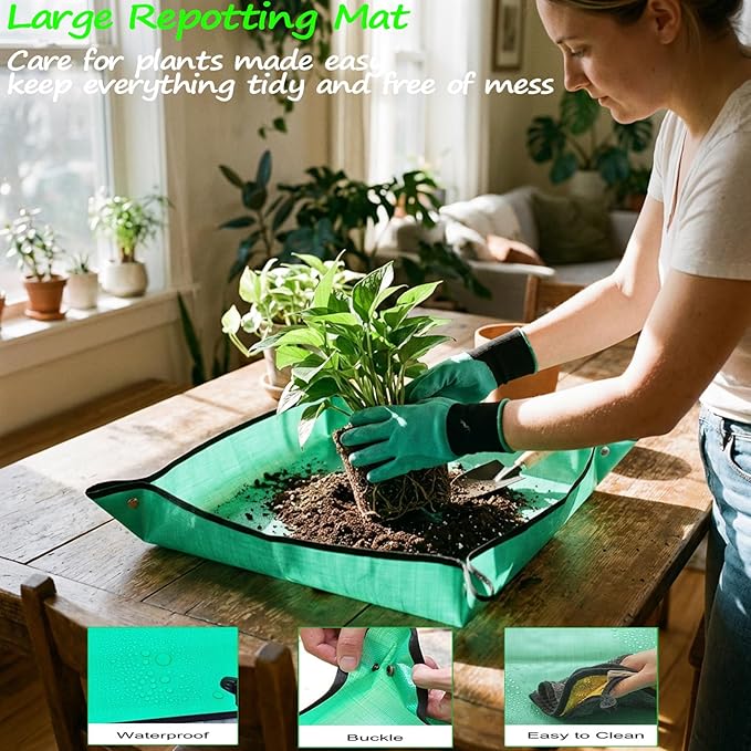 14 PCS Garden Tool Set with Soil Moisture Meter Stainless Stell Heavy Duty Gardening Hand Tools with Wood Handle Tote Bag Repotting Mat Gardening Tool Set Ideal Gift for Women and Men