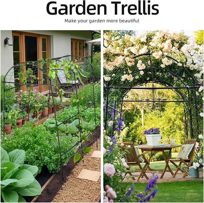 Garden Arch Arbor Trellis for Climbing Plants Outdoor 7.8 ft Extra Tall Cucumber Trellis Raised Bed Climbing Vine Plant Support Grape Vegetable Tomato Pumpkin Peas Bean Black