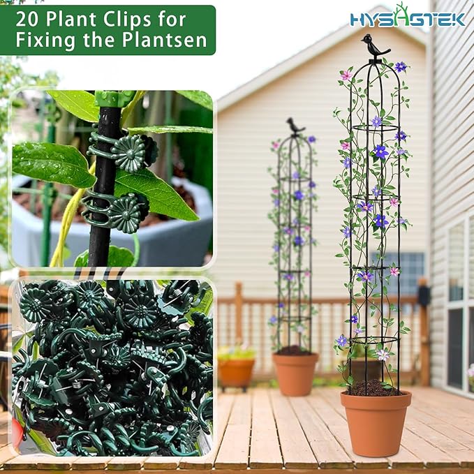 Hysagtek 2 Pack Garden Obelisk Trellis for Climbing Plants Garden Outdoor Indoor Potted Plant Support Removable Obelisk Trellis with 20 Plant Clips