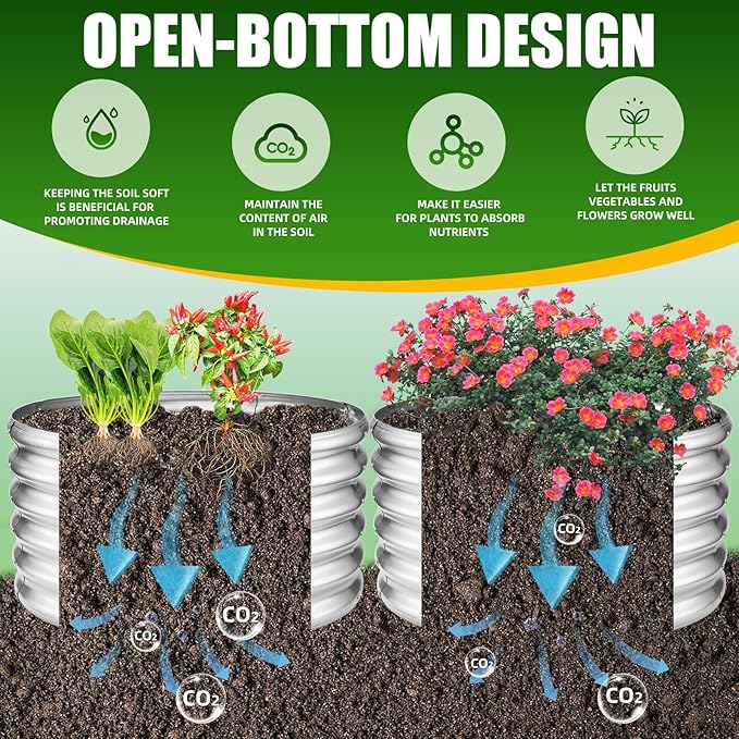 17 Tall Elevated Round Metal Rised Garden Bed- 2.7'x2.7' in Size and 0.8MM Thick Durable Planter Box for Vegetables Flowers Succulent at Patio/Garden Outdoor (Silver 2.7FT Diameter)