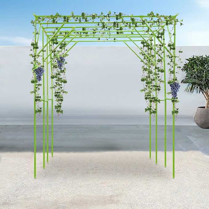 Grape Vine Trellis122.05×78.74×90.55in Garden Plant Support Trellis Plant Climbing Pergola Plant Support Rack Trellises for Grape Vine Vegetable FlowerGarden Decoration (Green 122.05×78.74×90.55in)