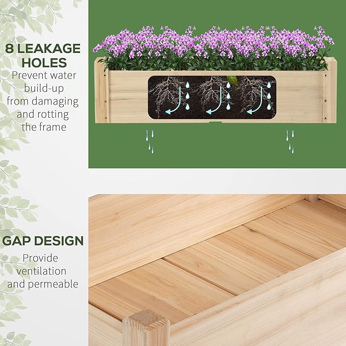 34x34x28 Raised Garden Bed 2-Tier Elevated Wood Planter Box for Backyard Patio to Grow Vegetables Herbs and Flowers Natural