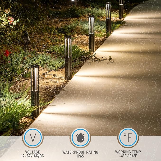 LEONLITE Low Voltage LED Landscape Spotlight Bundle Path Lights 12-Pack 4W Aluminum Spotlight for Garden 5CCT Bronze &amp 12-Pack 3W Landscape Pathway Lights5CCT Black