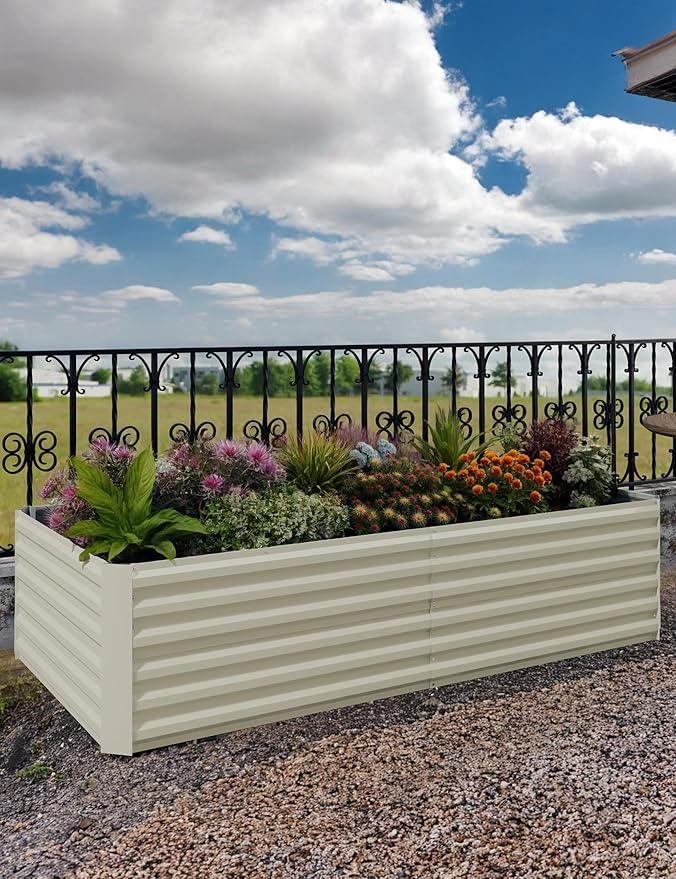 OUTLANE 2 Pack 8x4x2 ft Galvanized Raised Garden BedOutdoor Planter Box Metal Patio Kit Planting BedRust-Resistant Raised Garden Beds for Vegetables Flowers and SucculentsBeige