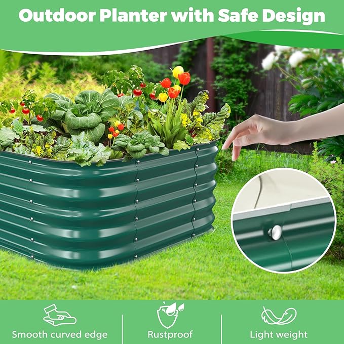 Galvanized Raised Garden Bed 2.3x2.3x1.5ft Garden Planter Bed Outdoor Heavy Duty Rustproof Steel Raised Bed Kit for Gardening Vegetables Fruits Flowers Grow Green