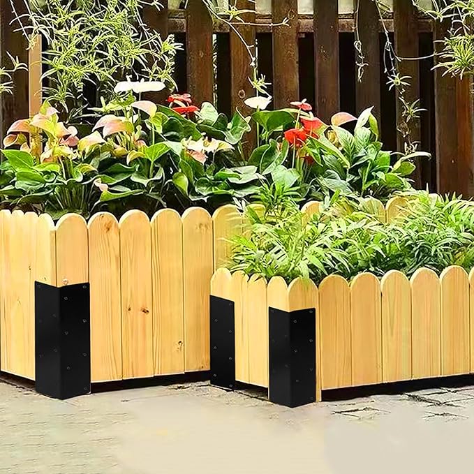 8 Pcs Raised Garden Bed Corner Brackets for 12''-24'' Flower Vegetable Furniture Planter Wood Garden Bed Box 11 x 3 x 3 Black Metal Corner Brackets Decorative with Screws