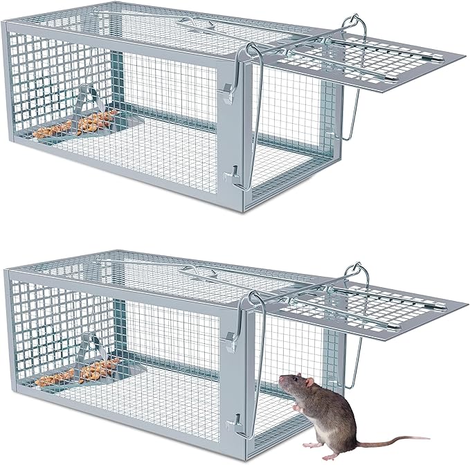 Humane Rat Traps 2-Pack No Kill Small Animal Cage Trap Live Mouse Trap Cage Catch and Release Trampa para Ratones Chipmunk Rodent Trap that Work for Indoor and Outdoor - 10.6 L x 5.5 W x 4.7 H