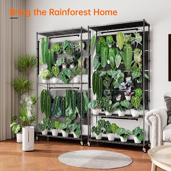 Bstrip Plant Cabinet with Pegboard 3 Tier Plant Shelf with Grow Light Metal Plant Stand with 4 Pack 96W Grow Lights for Indoor Plant Foliage Plants Seed Starting 35.4x13.8x71