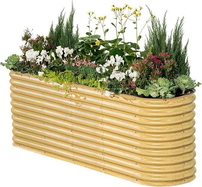 32 Extra Tall Raised Garden Bed Kits 2 x 8 x 2.7ft Raised Planter Box Outdoor 3.5 x 6.5 x 2.7ft Deep Root 9 in 1 Modular Metal Raised Beds for Gardening Vegetables Flowers Fruits - Sunlit Oak