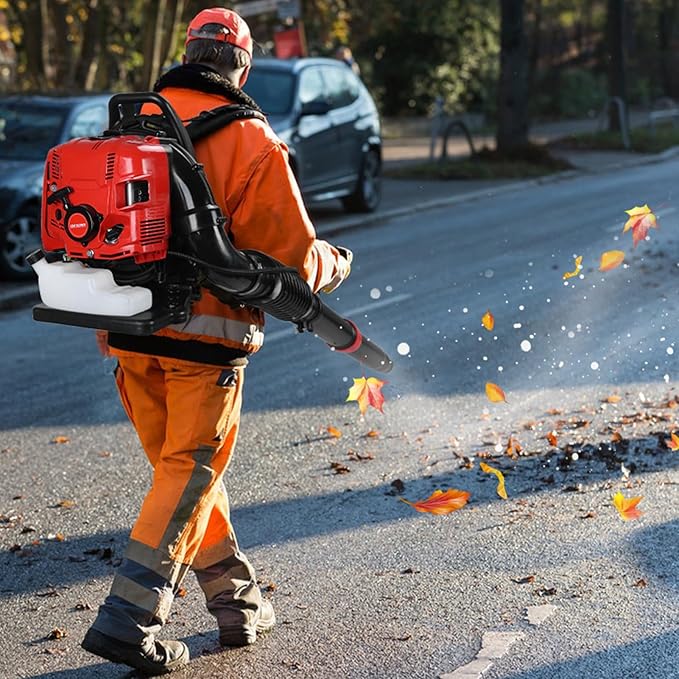 Leaf Blower Gas Powered 52-75CC Gas Powered Backpack Leaf Blower with 2/4-Stroke Engine 750/900CFM Powerful Snow Blower for Lawn Care Yard Dust Debris (Red - 75CC - 4 Stroke)