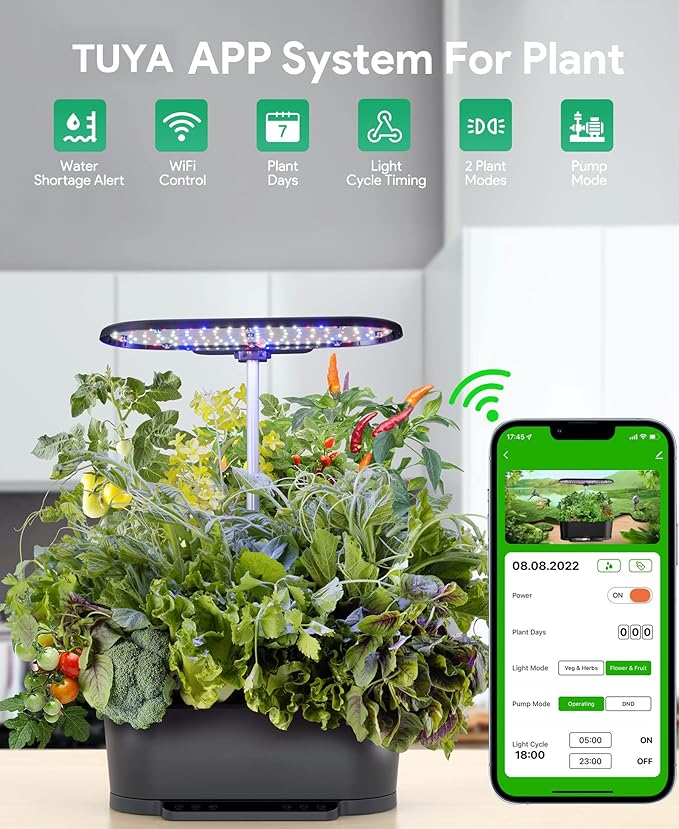 GeRRiT Hydroponic Growing System WiFi 15 Pods Indoor Garden with 5.5L Water Tank 76cm Adjustable Height Germination Kits App Controlled Garden Planter with LED Grow Light Pump System