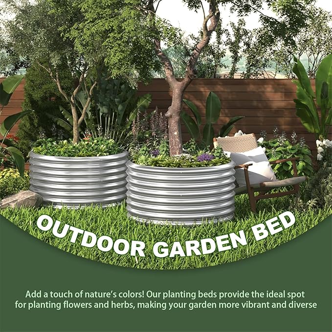 5 Pack 3x3FT Round Corrugated Galvanized Steel Raised Garden Bed Outdoor Metal Above Ground Garden Bed for Vegetables and Flowers Raised Beds for Gardening-3x3FTx10Inch