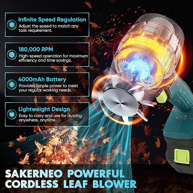Cordless Leaf Blower with 2 X4.0Ah Batteries180000 RPM Handheld Blower Newly Upgraded Compressed Air Duster Adjustable Speed for Patio Lawn Garden Cleaning