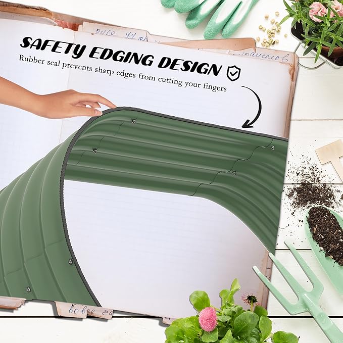 3-Tier Galvanized Steel Raised Garden Bed Kit 62.25 x 43 x 32.25 3 Combining Planter Boxes with Rubber Strip Edging Open Bottom for Backyard Garden Patio Green
