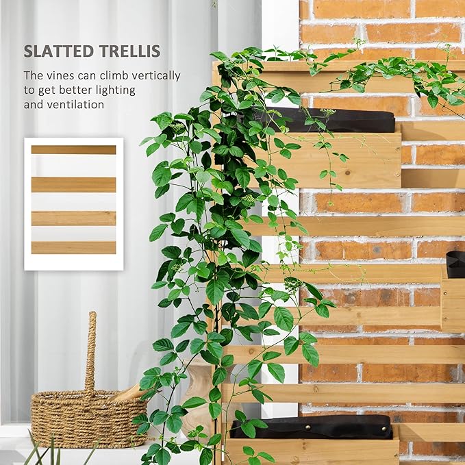 Natural Wood 5-Tier Vertical Plant Trellis Stand – Freestanding Outdoor Planter with 5 Hanging Boxes for Patio Garden Balcony (36.5 W x 59 H)