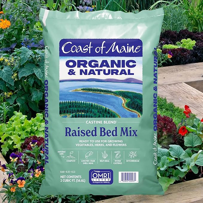 Coast of Maine Organic &amp Natural Castine Blend Soil - Nutrient-Rich Garden Soil w/Mycorrhizae Biochar - Enhanced Drainage &amp Aeration - for Raised Bed Gardening &amp Container Gardening (2 cu