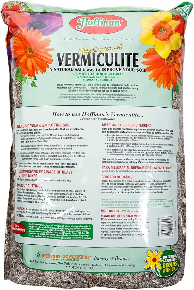 Hoffman Horticultural Vermiculite Lightweight Garden Soil Conditioner for Aeration and Moisture Retention 18qt 2 Pack