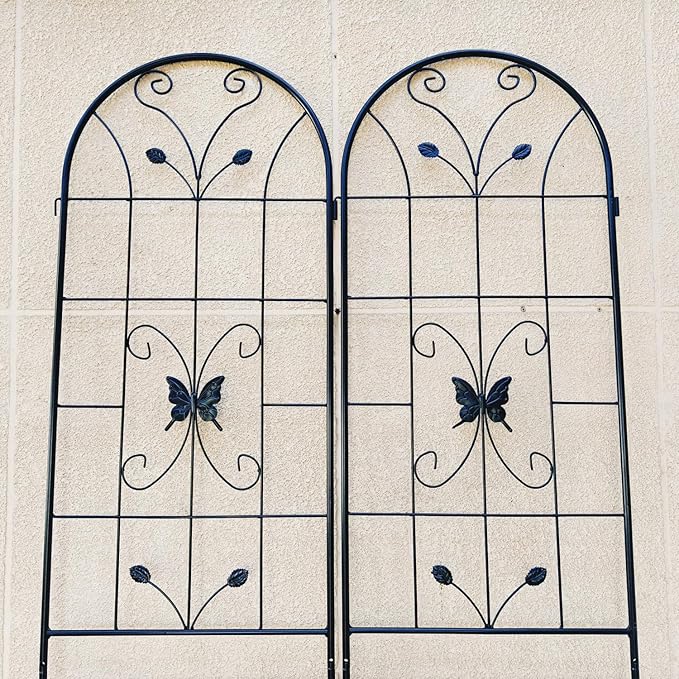 2 Pack Metal Garden Trellis 86.7 X 19.7 Rust-Resistant Trellis for Climbing Plants Outdoor Flower Support Black Black Galvanized Round Pipe with Powder Coating Outdoor Garden Seasonal Decor