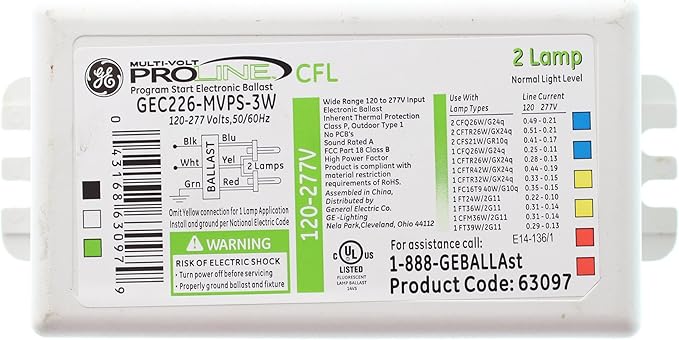 GE Multi-Volt ProLine™ Electronic Fluorescent Ballast 120/277 Volt 54 watt 2 Lamp Programmed Start